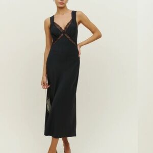 Reformation Brown Lace Trim Provence Dress 100% Silk